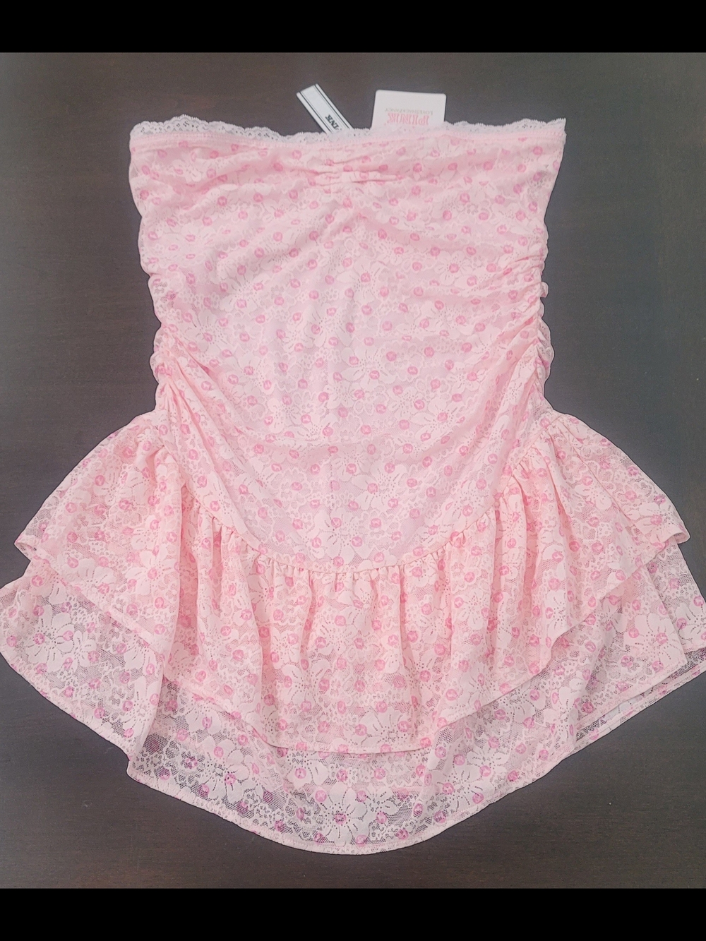 LoveShackFancy Pink Lace Strapless Dress